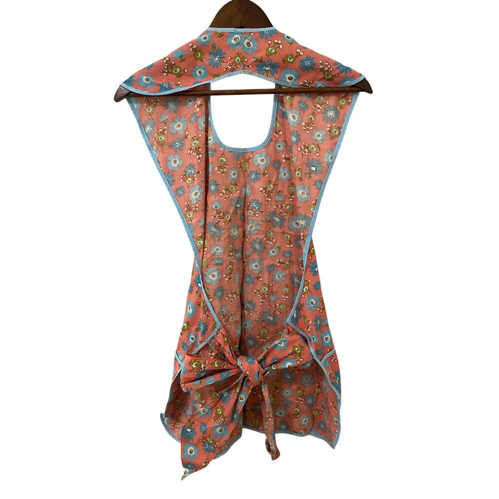 Vintage 60s 70s Floral Apron Smock Handmade Cottagecore Diner - Picture 2 of 6